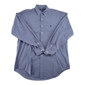 Ralph Lauren Yarmouth 100% Cotton Blue Check Button Down Mens Shirt 16 34/35